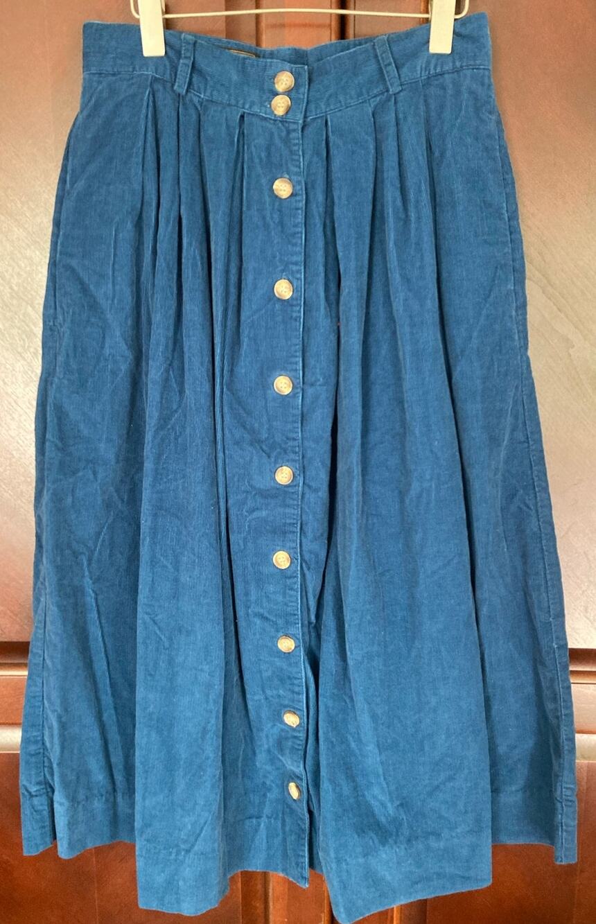 Eddie Bauer- Vintage High Waisted Pleated Corduroy Button Front Midi Skirt - XS